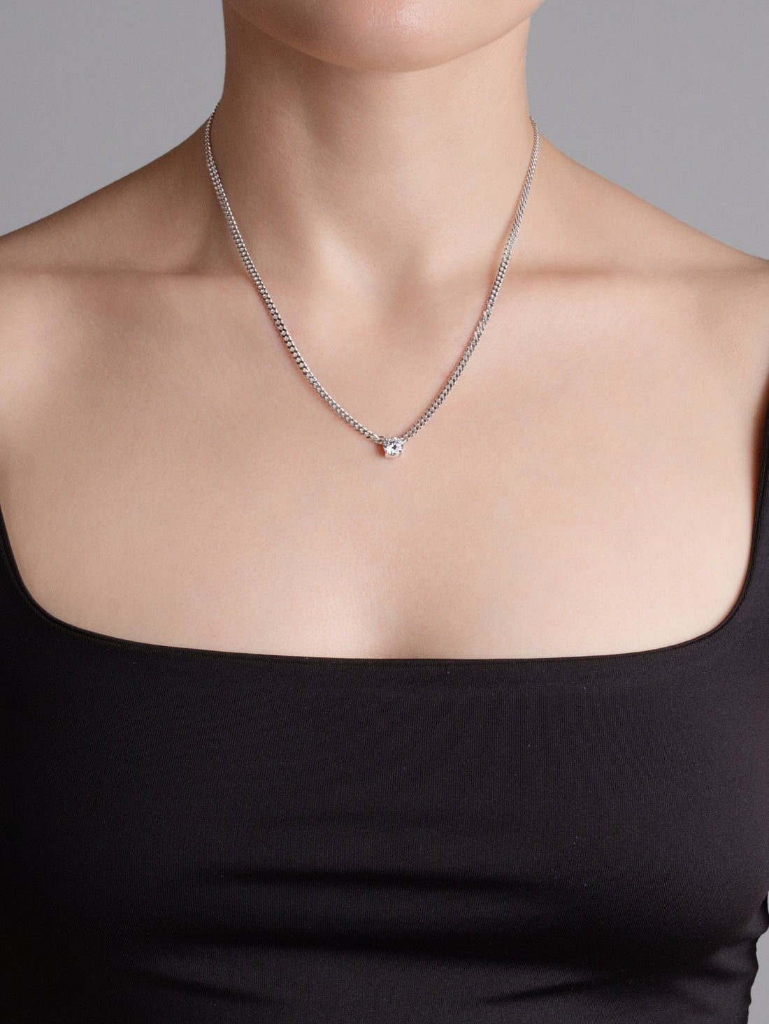 Moissanite Solitaire Curb Chain Necklace