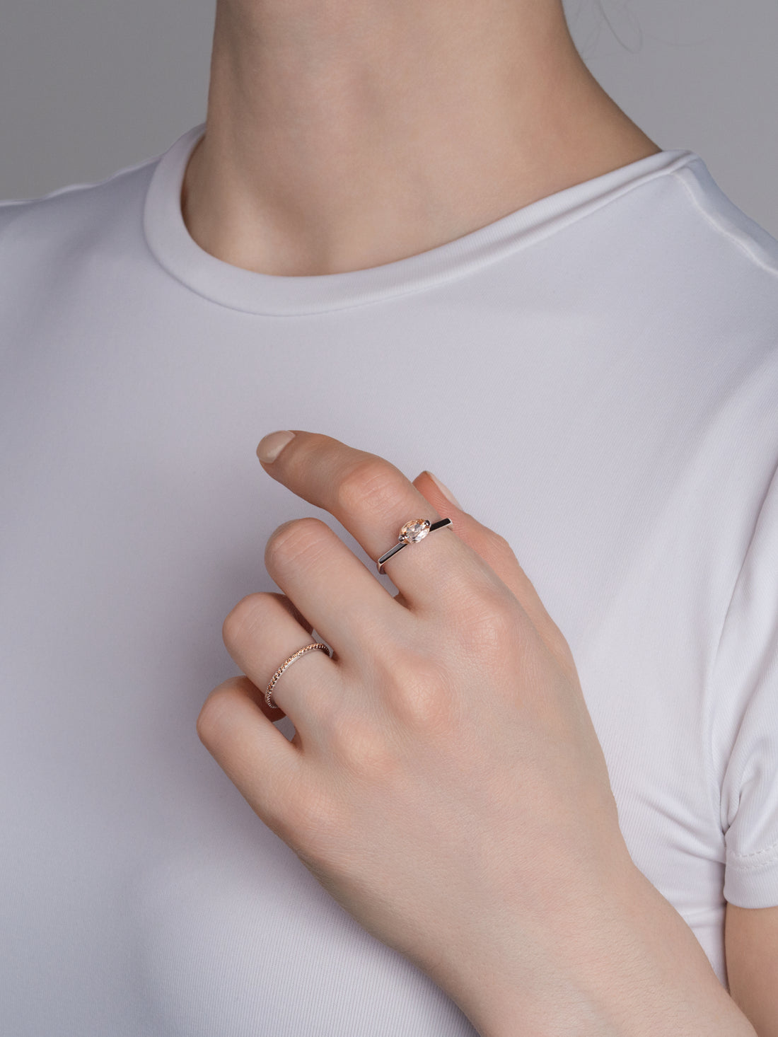 Geometric Champagne Solitaire Ring