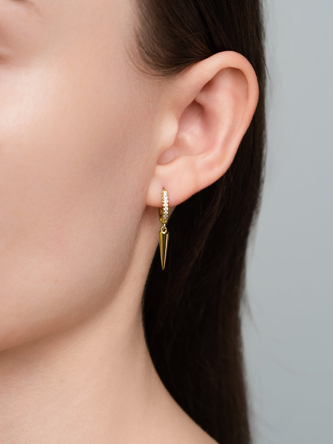 Spike Drop Pavé Huggies - Gold